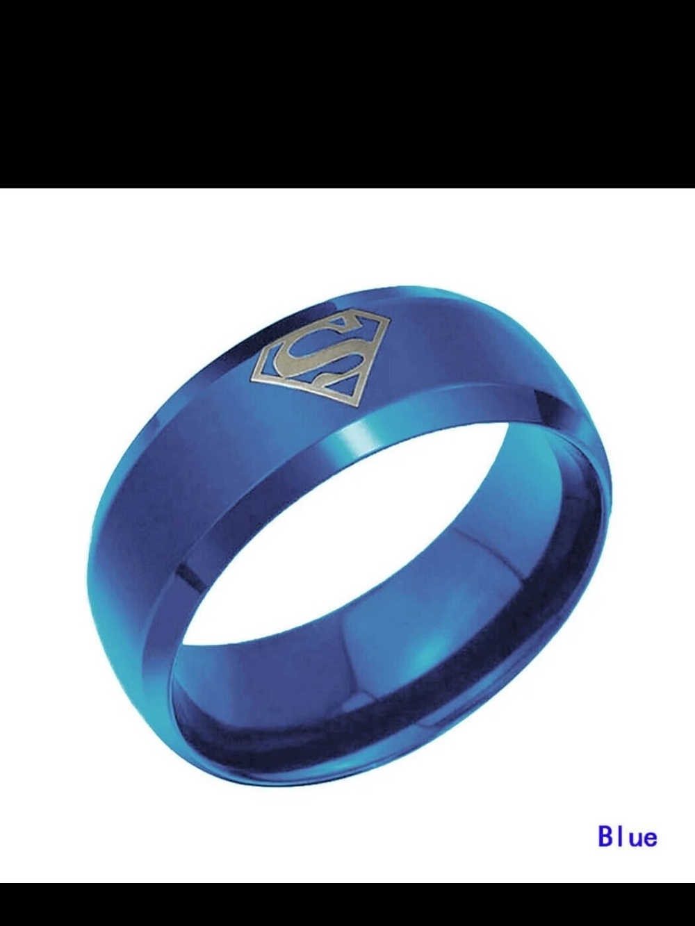 DC Comics Superman Logo Blue Stainless Steel Band Ring Superhero Men’s Size 9